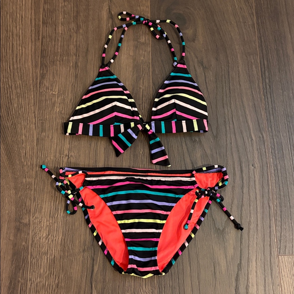 Victoria's Secret multi color neon triangle top bikini full coverage bottom- S/P - Picture 6 of 8
